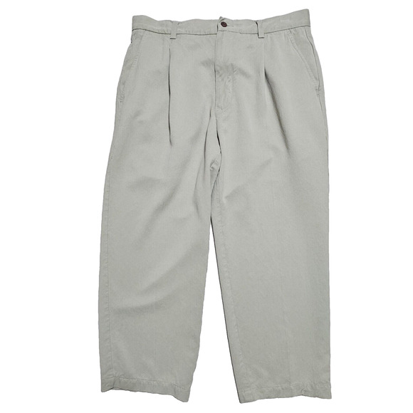 Tommy Bahama Silk Pant Mens 34x24 Green Pleated Dress Casual Chino Relaxed Short - Picture 3 of 10